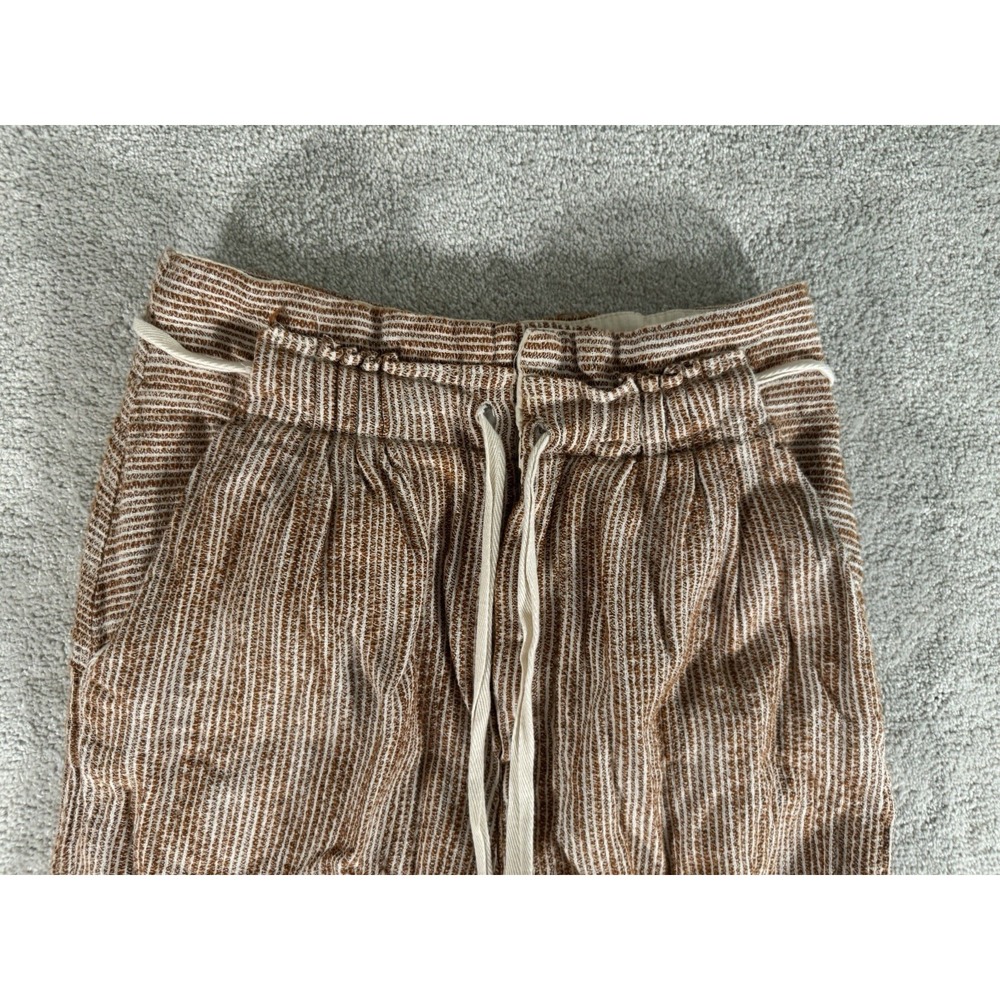 Free People Slouchy Utility Linen Striped Pants Boho Casual Drawstring Waist 4‎ - Picture 2 of 9
